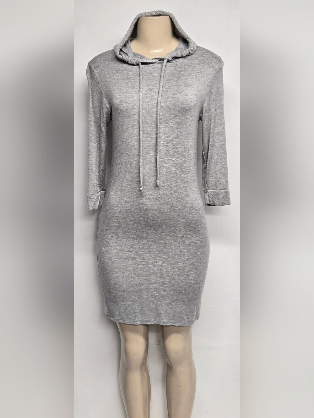 Antistar S Hooded Sweat Shirt Dress Sporty Drawstring Gray3/4 Sleeve